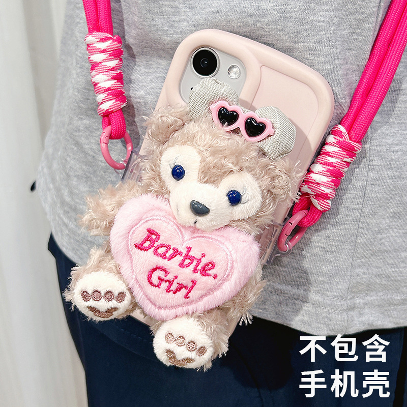 シャーリーローズローズかわいい携帯電話バッククリップクロスボディ着用可能バックストラップ韓国携帯電話チェーンクロスボディぬいぐるみ携帯電話ケース|undefined