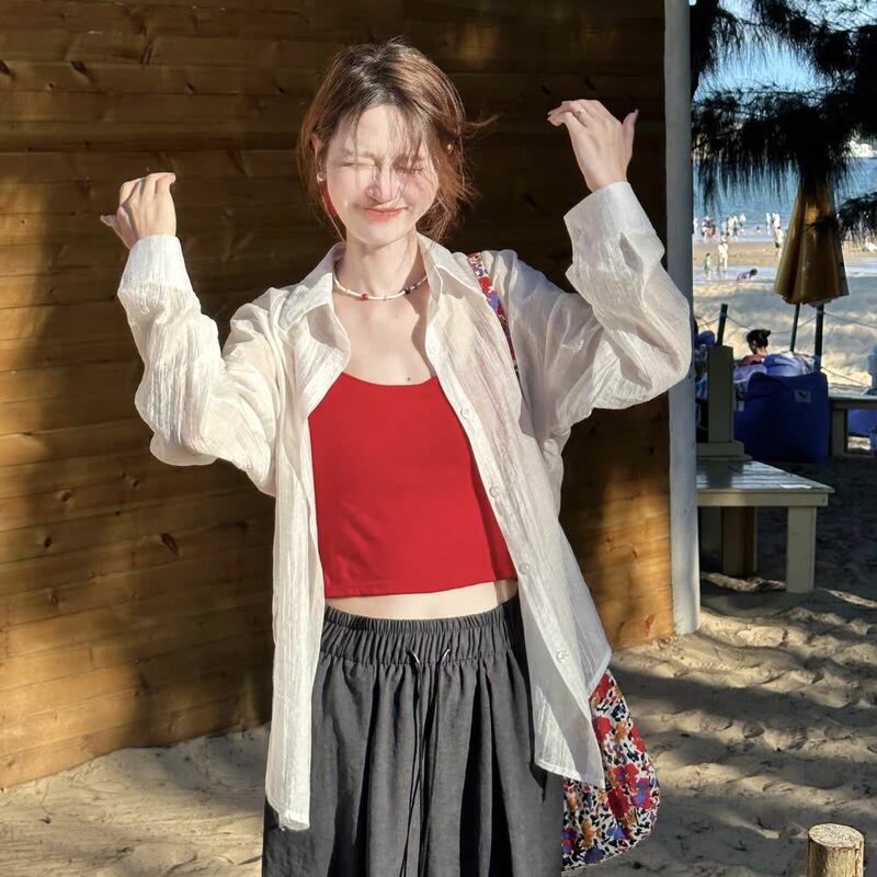 法式白色防晒衬衫外套女夏季薄款新款宽松慵懒风外搭开衫气质上衣|undefined