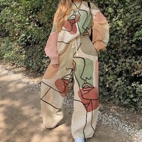 Conjunto de Sudadera Informal con Cuello Redondo y Estampado Holgado para Mujer, Estilo Europeo y Americano, Novedad de Comercio Exterior Transfronterizo para Otoño 2025