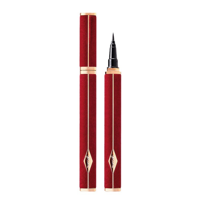 Liner de ojos de terciopelo rojo GEMON ultra fino impermeable, resistente al sudor, duradero, no es fácil de marearse, lápiz de ojos líquido de secado rápido, cabeza de cepillo