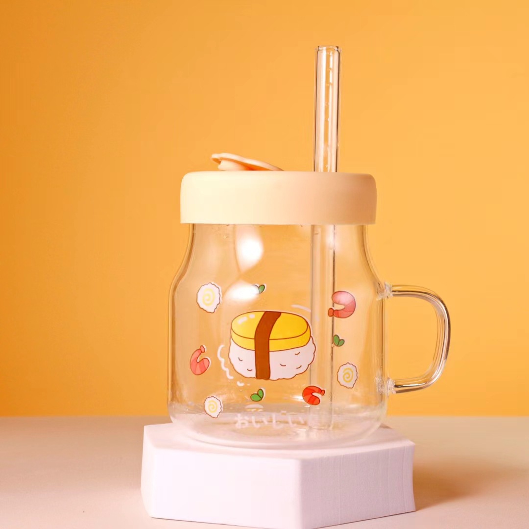 Creativo de dibujos animados grande paja taza agua estudiante leche té vidrio borosilicato gran capacidad personalidad alto valor color