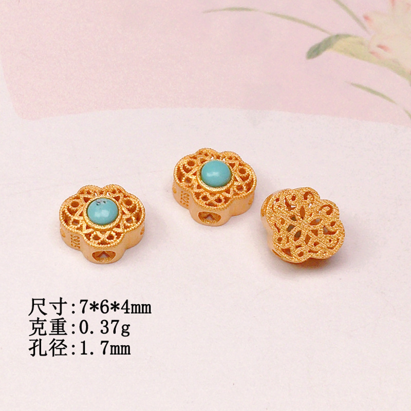 Natural turquoise round table accessories s925 silver gold-plated bracelet necklace string decoration diy handmade beads semi-finished products