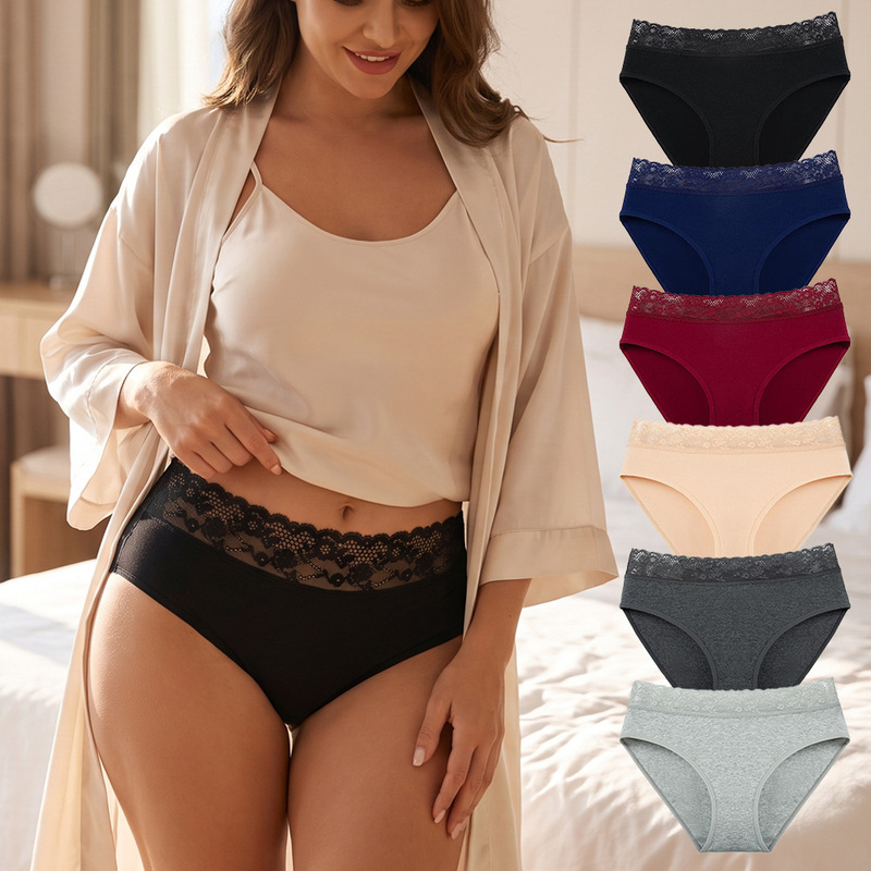 Mid-High Waist Lace Pure Cotton Women's Briefs, Young Girl Style, Cross-Border Popular Underwear for Women Mid-High Waist Lace Pure Cotton Women's Briefs, Young Girl Style, Cross-Border Popular Underwear for Women