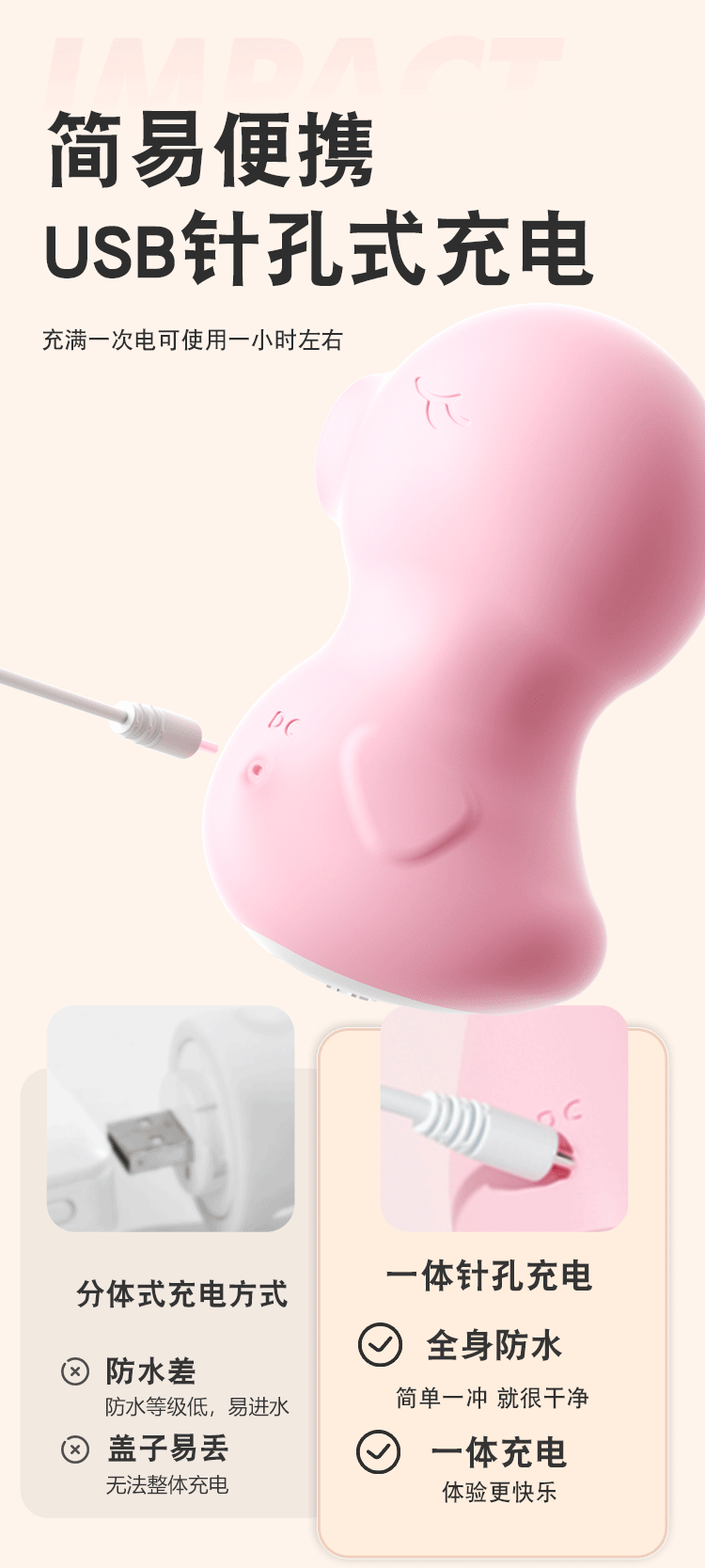 Jiuai Vibrating Egg with Suction, 10 Vibration Modes, Silicone-ABS Body, Pink — detail image 55