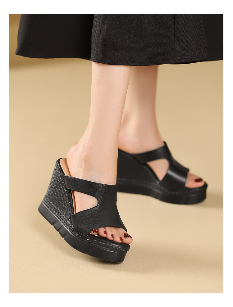 Sandal cao gót nữ hở mũi đế dày 10 cm phong cách mới mùa hè — đen chi tiết 8