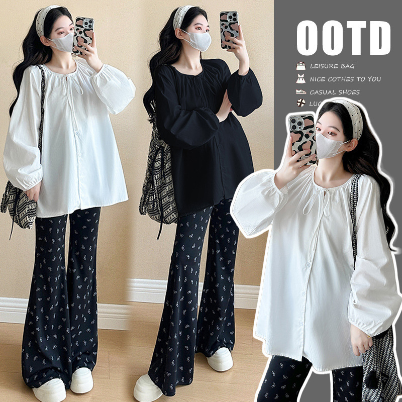 Spring New Loose Round-Neck Shirt Maternity Suit Two-Piece Set White Top Black Top Spring New Loose Round-Neck Shirt Maternity Suit Two-Piece Set White Top Black Top