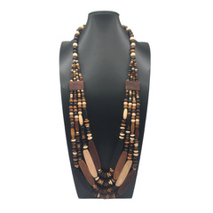 アマゾンクロスボーダー多層幾何学木珠木ブロック毛衣チェーン長型誇張民族風アクセサリーnecklace