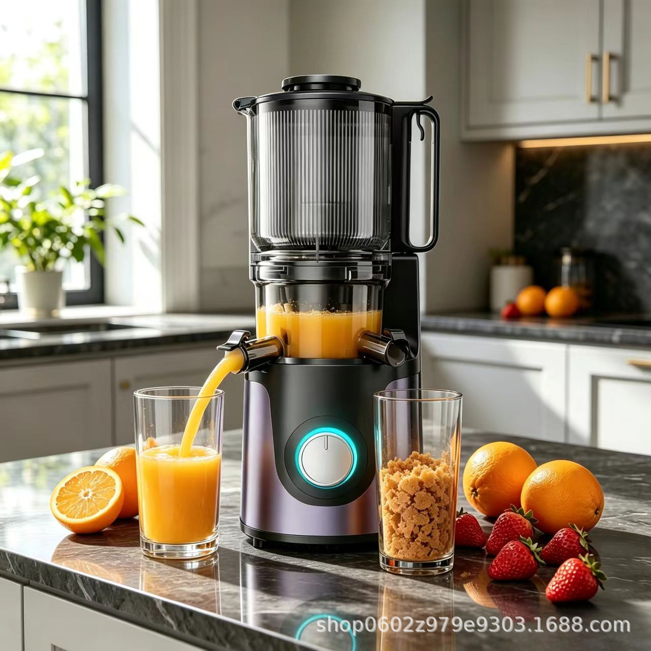 Stainless Steel Extra-Large Diameter Juicer with Pulp Separation for Commercial Use, Slow-Speed Juicer for Home and Commercial Use
