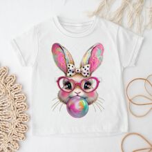 外贸复活节兔子头像周边夏季热卖卡通纯棉时尚T恤中大童休闲短袖