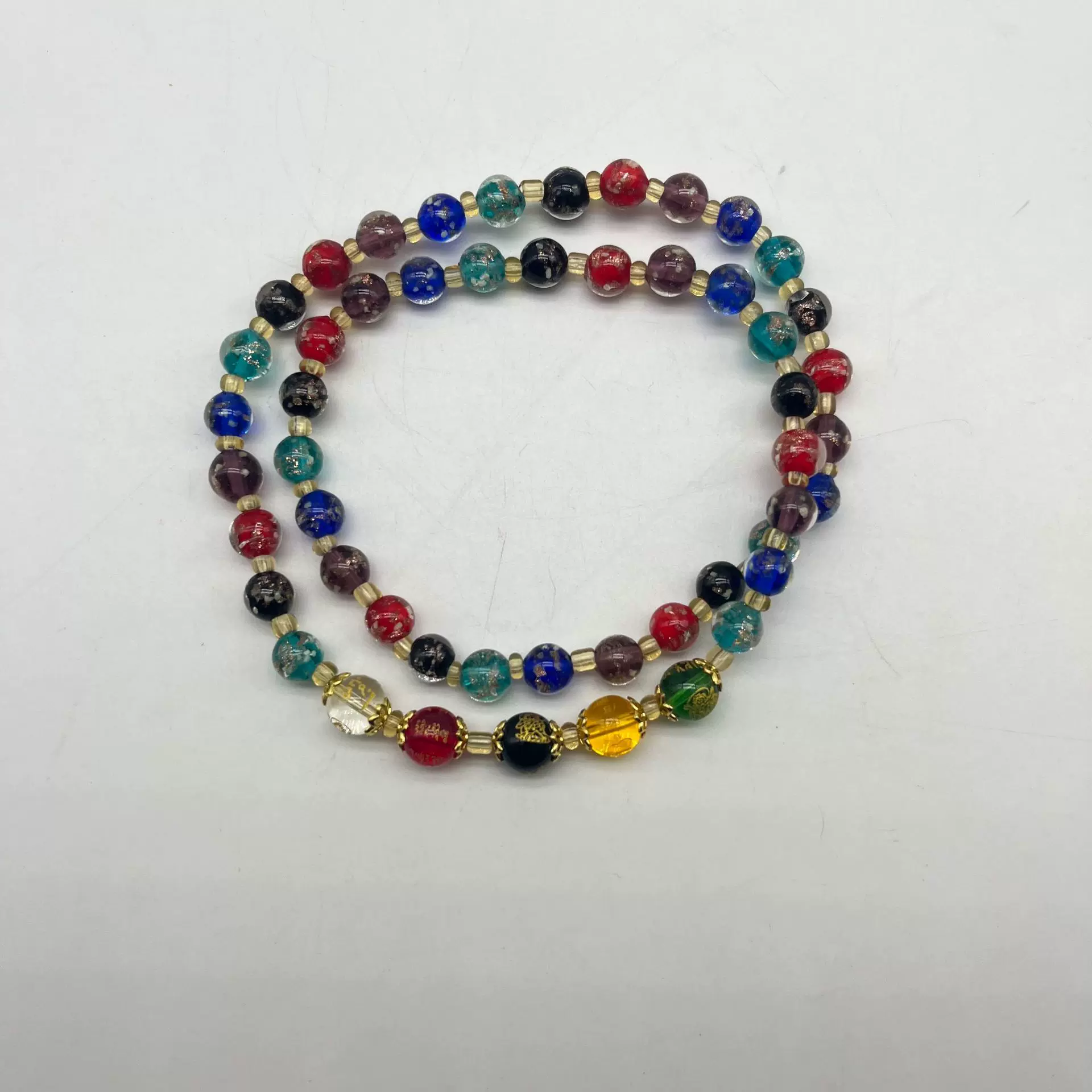 琉璃手串琉璃+五路财神0.8-0.9双圈五路财神文玩饰品多宝招财手链