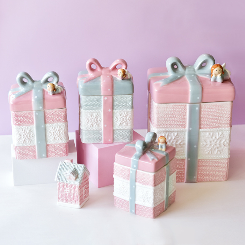 American Wedding Angel Valentine's Day Pink Girly Heart Ceramic Sealed Jar Storage Jar Storage Jar Can Be Decorated with Ornaments