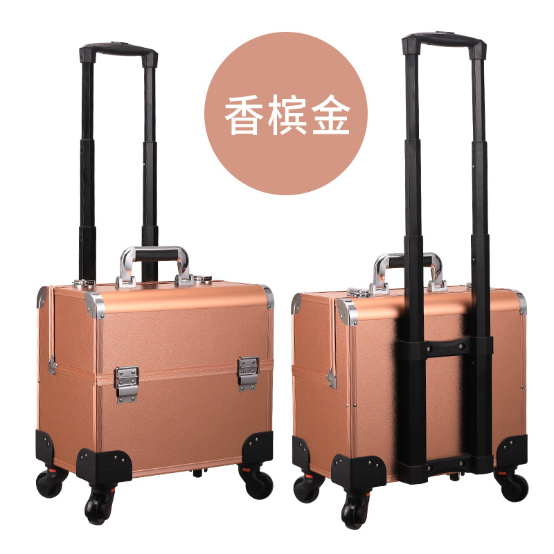 Caja de herramientas de maquillaje de barra de tracción profesional, caja de herramientas de bordado de uñas, peluquería, caja de herramientas de barra de tracción de rueda universal, gran capacidad de cejas