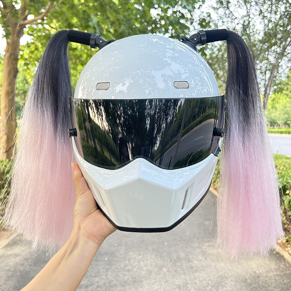 Helmet Braided Pigtails: Universal Auto Parts and Accessories - black-pink-pair