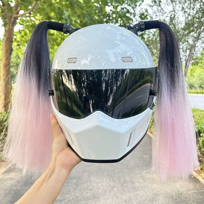 2 Helmet Dreadlock Ponytail: Motosiklet dəbilqələri - black-and-pink-pair