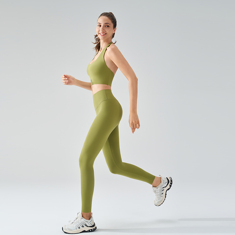 ライカ首ヨガベスト女性一体式胸パッド付きスポーツ下着フィットネスヨガ服ヨガパンツセット|undefined
