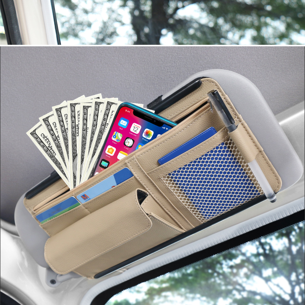 Car Sunshade Glasses Case, Document Receipt Holder, Car Rubber Frame Zipper, Multi-functional Card Bag Cosmetics Bag