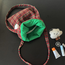 秋上新羊毛格子单肩包经典的红绿撞色呢子包气质百搭设计款女包