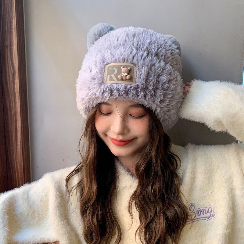 女性用の新しい秋と冬のウールの帽子、厚いベルベットの暖かいニット帽、大きな頭囲、軽い高級スタイル、耳保護防寒帽子、シンプルなスタイル