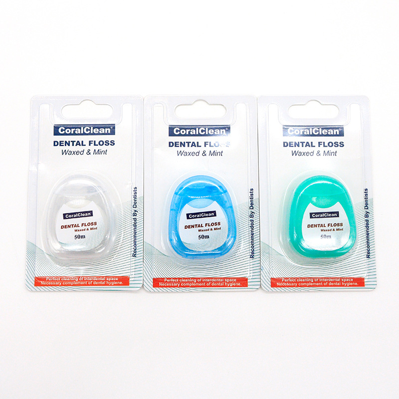 Menta sabor plana Hilo dental palillo Cuidado Oral limpieza fina hilo dental portátil en caja 50 m/rollo