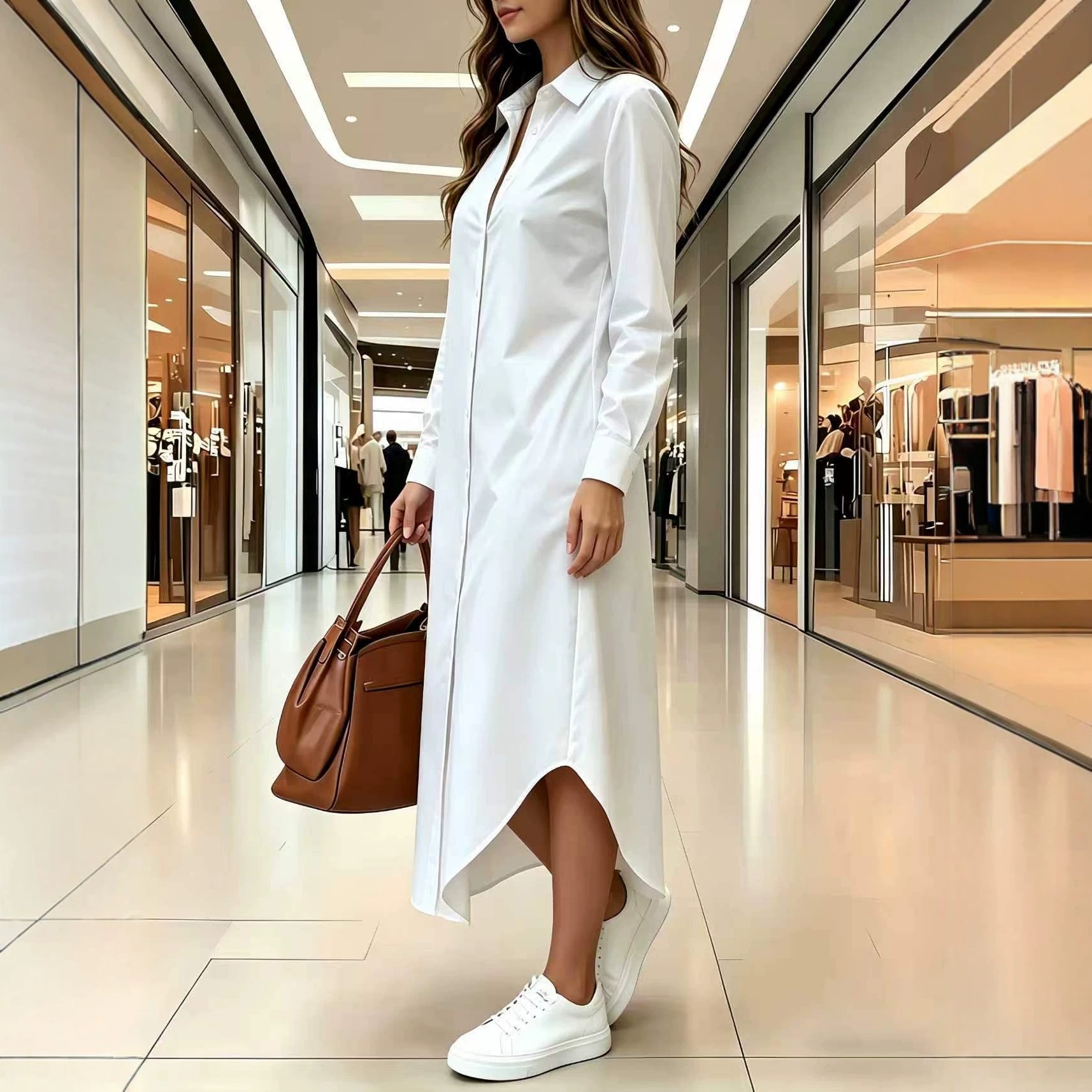 2025 Europa y los Estados Unidos transfronterizos otoño y invierno nueva moda casual de color sólido camisa larga abrigo camisa vestido