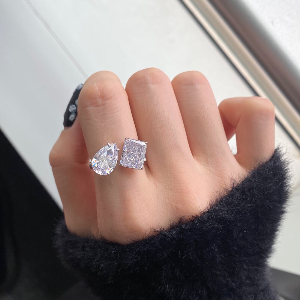 Fashion Square Water Droplets Sterling Silver Inlay Zircon Open Ring 1 Piece