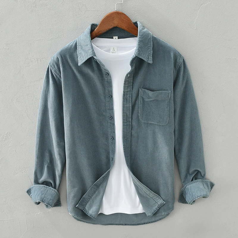 Осенняя хлопковая corduroy (жемчужно-струнная) тенденция рубашка, универсальная куртка, корейский стиль, дропшиппинг доступен