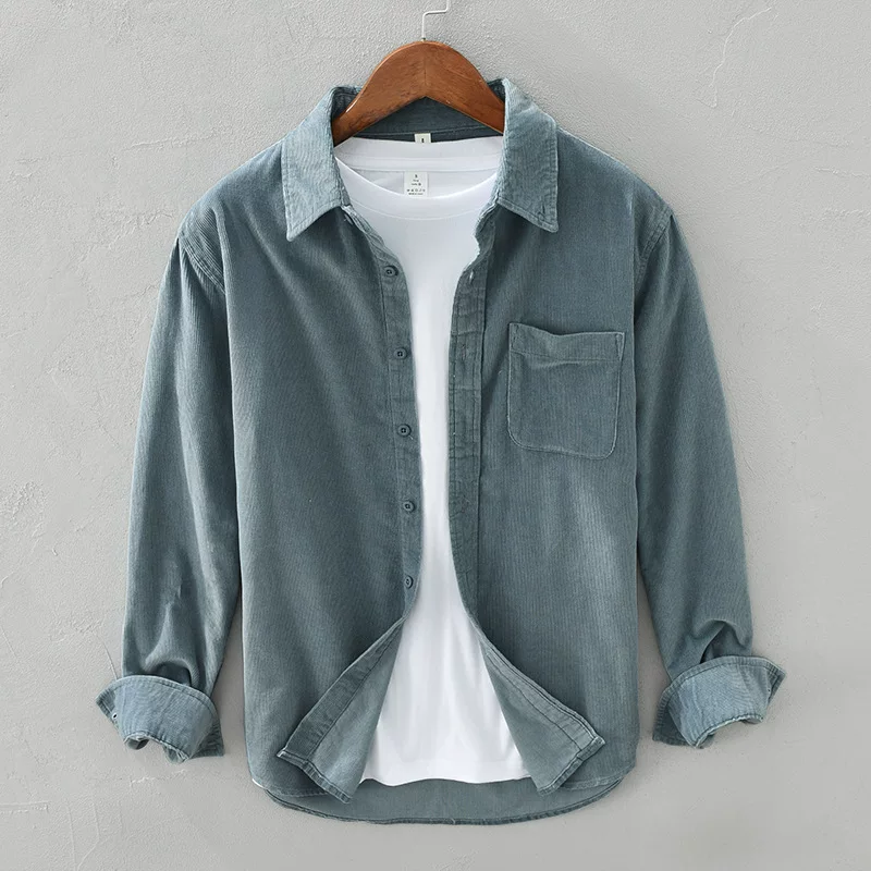 Осенняя хлопковая corduroy (жемчужно-струнная) тенденция рубашка, универсальная куртка, корейский стиль, дропшиппинг доступен