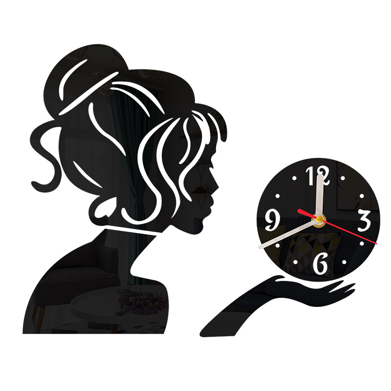 Flicka Spegelklocka Kreativ Akryl Vägg Personlig DIY Vardagsrum Tyst Klocka_voghion.com