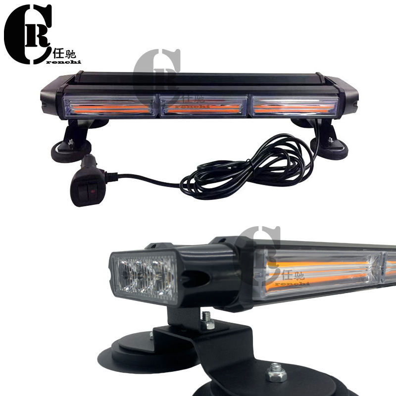 Barra de luz estroboscópica para carro COB de 3 seções de quatro lados LED teto de veículo de engenharia de fileira dupla forte luz de aviso de emergência magnética
