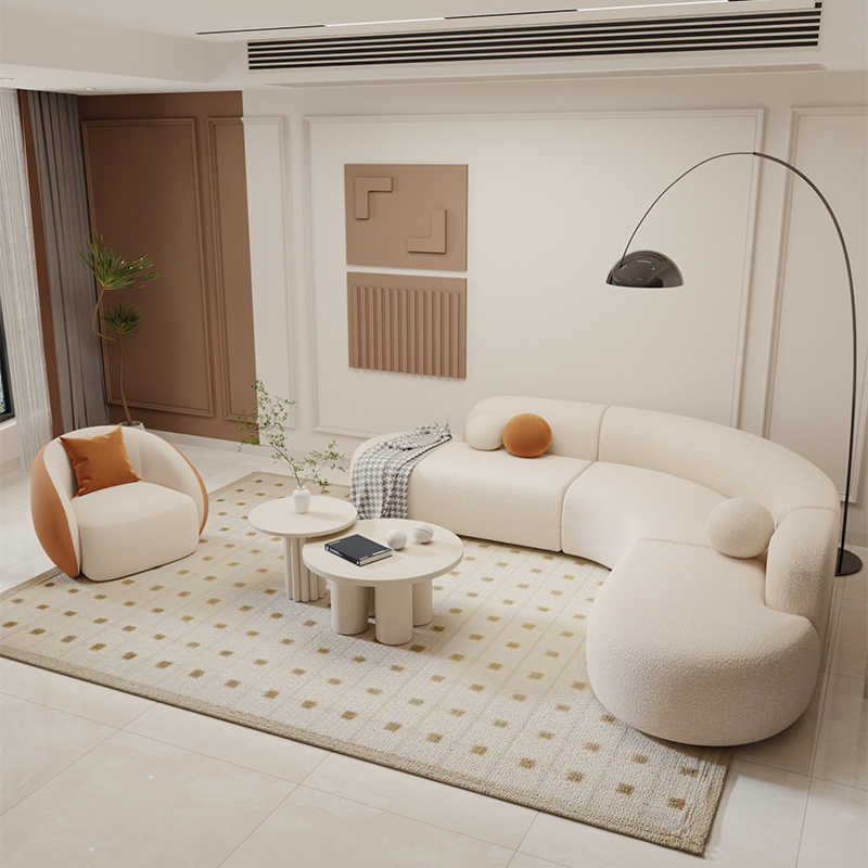 Cream Style Curved Fabric Sofa Living Room Light Luxury Modern Designer Rest Area Irregular Corner Sofa Coffee Table