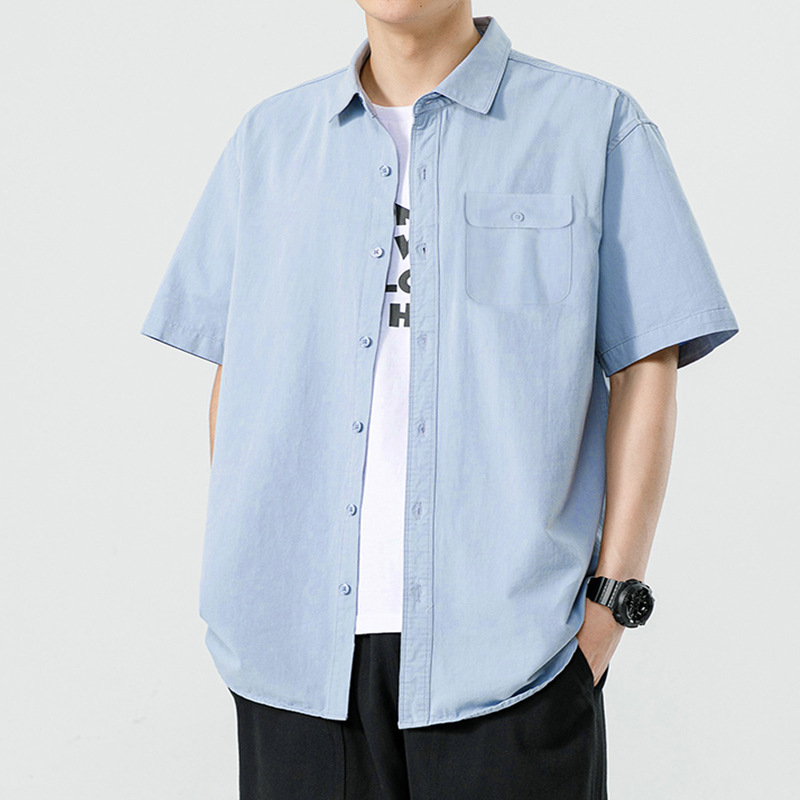 2025 Summer New Men's Short-sleeved Shirt American Style Tooling Cotton Half-sleeved Top Fashionable Loose Shirt Jacket