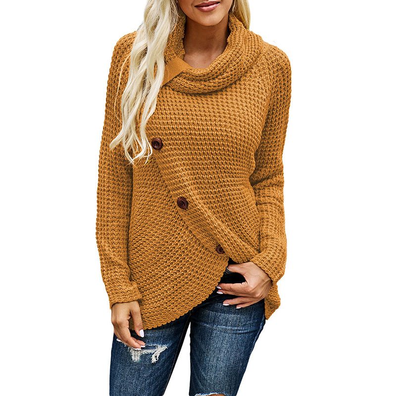 Shiying europeo y americano cuello alto piña flor suéter mujer 2023 otoño e invierno nuevo manga larga dobladillo asimétrico suéter