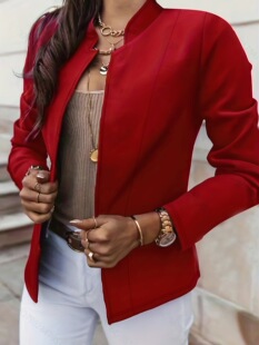 H 32351 Women's Solid Color Stand Collar Blazer ���I���b