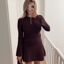 温柔风纯色高级感圆领长袖修身针织连衣裙2025秋季新款跨境欧美风