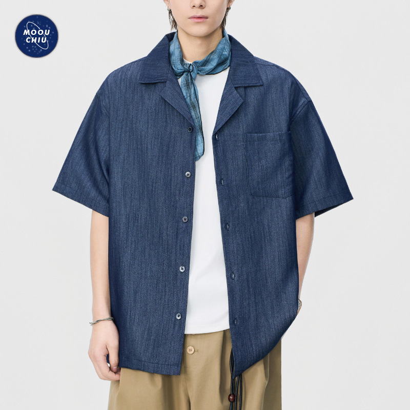 Muqiu Men's Wear | American-Style Trendy Brand Cuban Collar Casual Short-Sleeve Shirt for Men, Loose Old Money Style Relaxed Shirt Muqiu Men's Wear | American-Style Trendy Brand Cuban Collar Casual Short-Sleeve Shirt for Men, Loose Old Money Style Relaxed Shirt