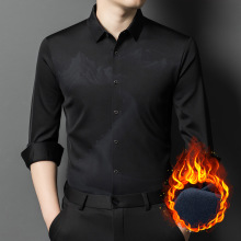 中青年男士加绒长袖衬衫冬季新款男装加厚保暖宽松简约纯色衬衣