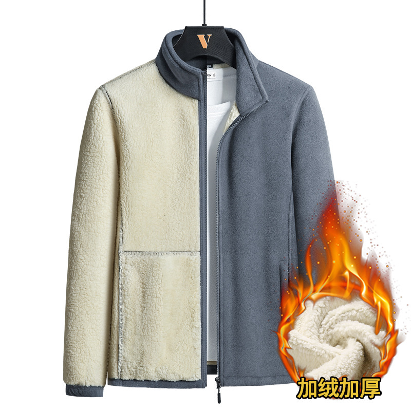 Autumn and Winter Middle-aged Casual Loose Coat Men's Fleece-lined Thickened Lamb Fleece Fleece Top Dad Jacket Autumn and Winter Middle-aged Casual Loose Coat Men's Fleece-lined Thickened Lamb Fleece Fleece Top Dad Jacket