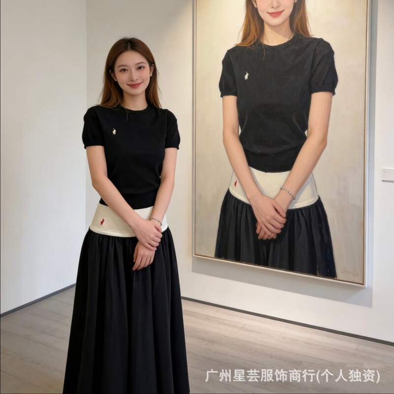High-End Version 26 Spring/Summer New Style Pony Embroidery Pima Cotton Knit Round Neck Short-Sleeve T-Shirt Versatile Sweater for Women High-End Version 26 Spring/Summer New Style Pony Embroidery Pima Cotton Knit Round Neck Short-Sleeve T-Shirt Versatile Sweater for Women