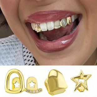 Cross-Border Hot-Selling Set Hip-Hop Braces European and American Gold Braces Single Tooth Three-Piece Set Stage Props Braces