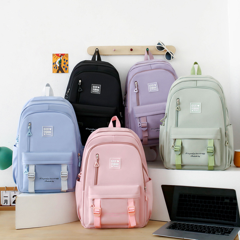 Kids Backpacks New Style Student Schoolbag Solid Color Simple Backpack Female Large Capacity Student Four Piece Set Multifunctional Schoolbag Handbag_voghion.com