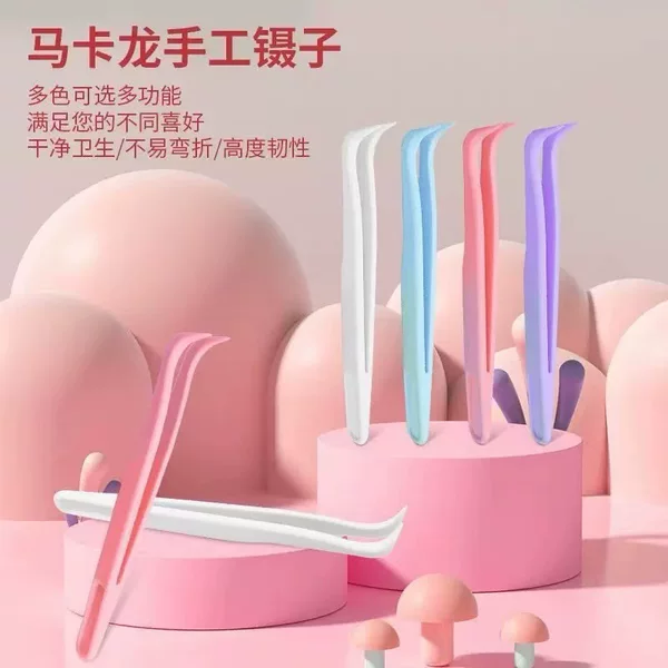 Special Pink Tweezers for Bead Art, Colorful Guka Nail Stickers, Diamond Painting, Pointed Quiet Book Plastic Curved Tweezers
