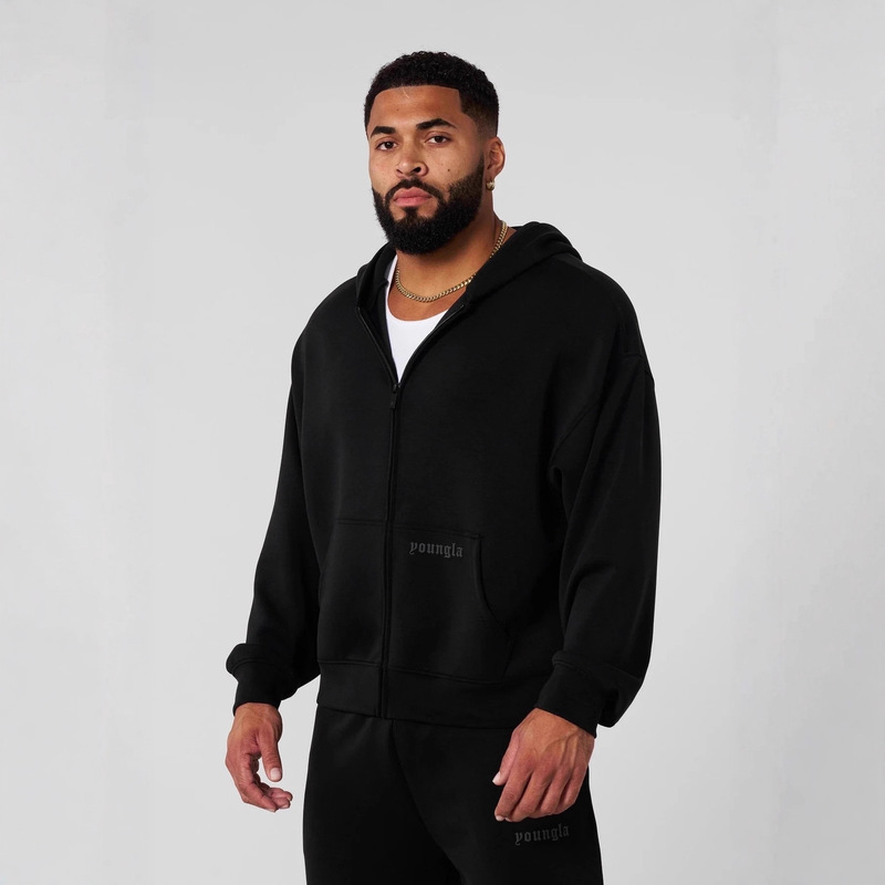 Youngla American New Men's Zipper Cardigan Sweatshirt Jacket Jogging Sports Fitness Printed Casual Hooded