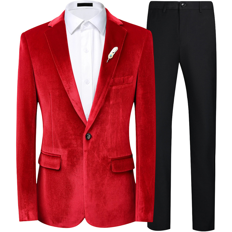 High Elasticity 2026 Cross-Border Men's Casual Suit Jacket Winter Velvet One-Button Wedding Suit Men's Set