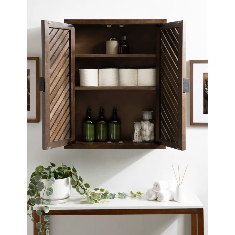 Brown bathroom wall cabinet 2 doors adjustable laminate sanitary…