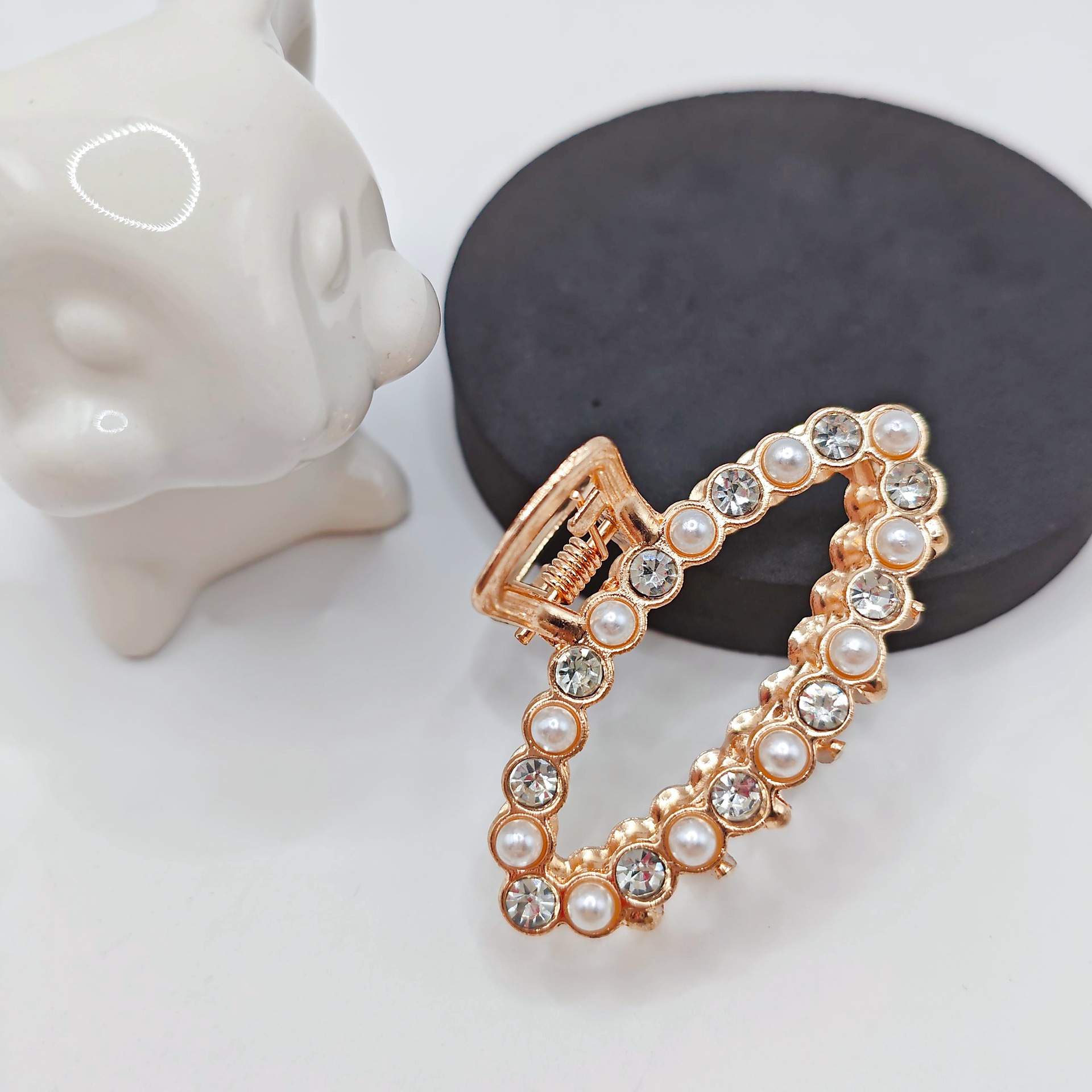 Niche Luxury Style Internet-Famous French Sweet Girl Texture Pearl Rhinestone Hollow Geometric Small Hair Clip Hair Accessories Wholesale