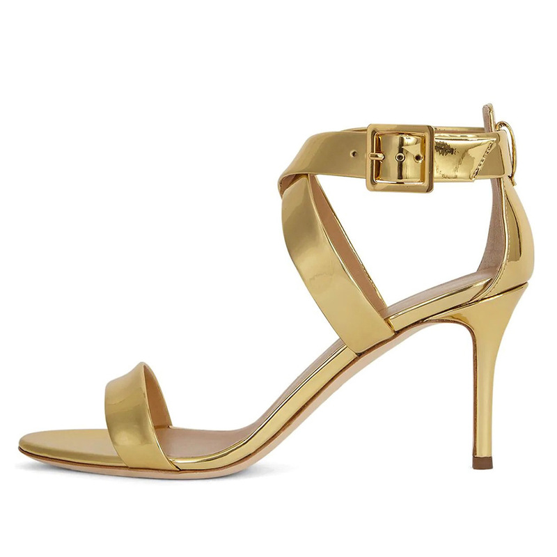 Gold black one-strap stiletto heel sandals European and American women's foreign trade plus size Chengdu Fashion women's shoes cross-border manufacturers