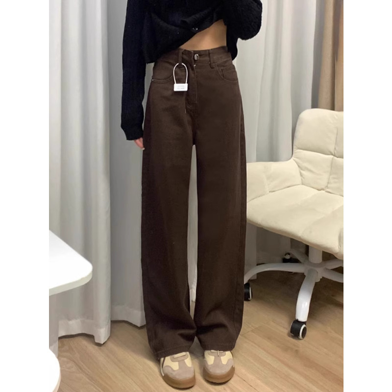 Brown Slim-Fit Straight-Leg Jeans for Women, Plus-Size, Pear-Shaped Figure, Slimming Wide-Leg Pants Brown Slim-Fit Straight-Leg Jeans for Women, Plus-Size, Pear-Shaped Figure, Slimming Wide-Leg Pants