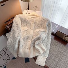 小香风针织开衫外套女春秋2025新款短款小个子毛衣安可雷上衣秋冬
