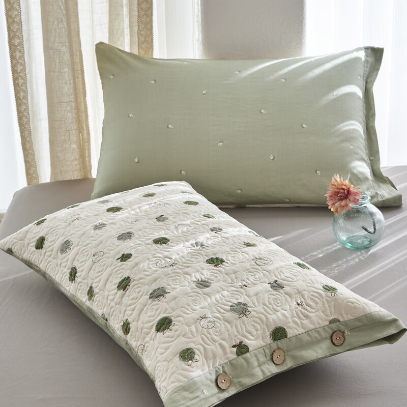 Un par de fundas de almohada de algodón, fundas de almohada acolchadas de algodón, botones, fundas de forro con núcleo de almohada para estudiantes