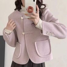 新中式外套洋气时尚减龄开春小香风双面呢短款羊毛大衣新款